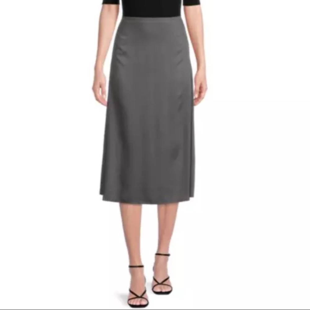 Gray Satin Midi Skirt